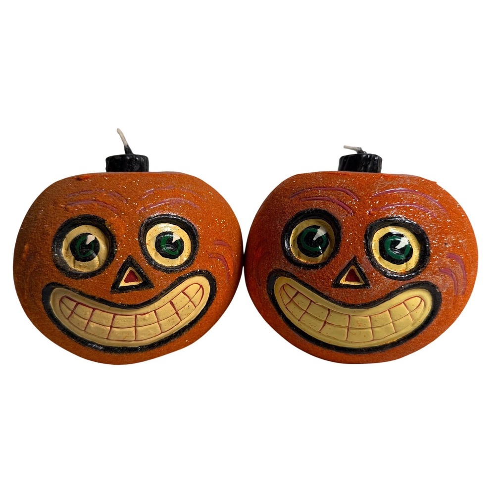 Department 56 Halloween Jack O Lantern Pumpkin Candles Vintage Style Set of 2